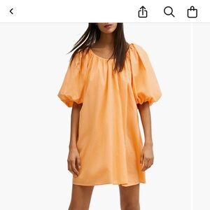 Women's Orange Puff Sleeve Dress